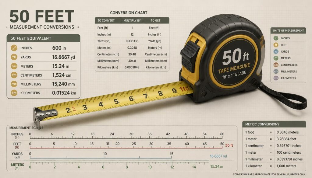 How Long Is 50 Feet in Other Units?